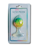Pinkelephant Luxe Prism Large Butt Plug Rainbow packaging with handcrafted glass and platinum silicone design.