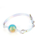 Luxe Prism Large Ball Gag Rainbow with crystal glass ball and platinum silicone strap for stylish restraint play.