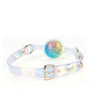 Luxe Prism Large Ball Gag Rainbow with crystal glass ball and soft platinum silicone strap for restraint play.
