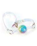 Luxe Prism Large Ball Gag Rainbow with crystal glass ball and platinum silicone strap.
