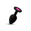 Viben Gemma Pink Gem Black Silicone Anal Plug Small showcasing sleek black silicone and vibrant pink gemstone.