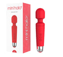 Viben Mini Halo Red Rose Wand Massager next to its box, showcasing its compact and powerful design.