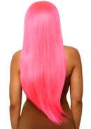 Leg Avenue Long Straight Wig 33 Inch Pink displayed from the back, showcasing its vibrant color and sleek styling.