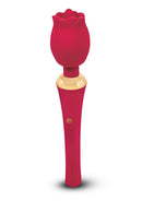 Secret Kisses Rosegasm Bouquet Rose Wand Vibrator Red with rose-shaped tip and vibrant design.