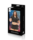 Dreams by Baci Badge of Desire 4 Piece Costume Black Queen packaging showcasing a confident queen size model.