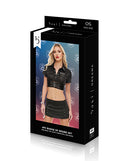 Dreams by Baci Lingerie Badge of Desire 4 Piece Set Black packaging featuring a flirty police uniform costume.