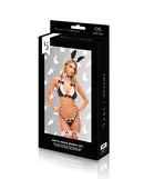 Dreams by Baci Hop & Tease Bunny 5 Piece Set Black and White packaging showcasing playful lingerie style.