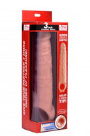 Size Matters 3 inches Penis Flesh Extender Sleeve packaging featuring the enhancement design for added length and girth.