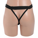 Size Matters Silicone Dildo Star On Light Skin Tone Flesh strap-on harness shown from the back on a mannequin.