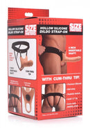 Size Matters Silicone Dildo Star On Light Skin Tone Flesh packaging showcasing hollow strap-on design and features.