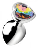 Booty Sparks Prism Heart Anal Plug Medium featuring a vibrant rainbow prism gem for stylish comfort.