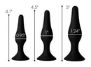 Master Series Triple Spire Tapered Silicone Anal Trainers 3 Pc Set showing sizes 4.1", 4.5", and 5".