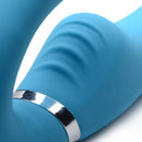 Strap U Mighty Rider 10X Vibrating Strapless Strap On Blue close-up view of textured silicone design.
