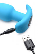 Bang 21X Vibrating Silicone Butt Plug with Remote Control Blue charging with USB cable