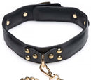 Master Series Black & Gold Bondage Set elegant black collar with gold studs and attachment loop