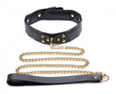 Master Series Black & Gold Bondage Set featuring a black collar with gold studs and a chain leash.