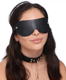 Master Series Black & Gold Bondage Set includes a stylish blindfold and collar for luxurious bondage play.