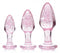 Booty Sparks Glitter Gem Anal Plug Set in pink, showing three graduated sizes: small, medium, and large for playful erotic fun.