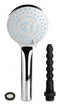 CleanStream Shower Head in silver with silicone nozzle, ideal for convenient enema use during showering.