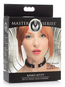 Master Series Kinky Kitty Ring Slim Choker Black packaging showing a model and product details.
