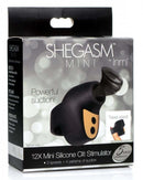 Inmi Shegasm Mini 12X Clit Stimulator Black packaging showing travel-friendly design and features.