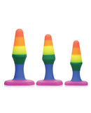 Frisky Rainbow Silicone Anal Trainer Set with three colorful graduated plugs for backdoor play.