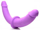 Strap U Double Charmer Double Dildo with Harness, a purple double-ended dildo for shared pleasure.