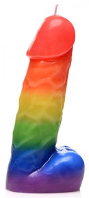 Colorful rainbow penis drip candle from Master Series, ideal for ambiance and wax play enjoyment.