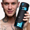 Man holding LoveBotz Auto Milker Intense Sucking Masturbator in black and blue, showcasing its design and features.