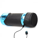 LoveBotz Auto Milker rechargeable male masturbator in black and blue with USB charging cable.