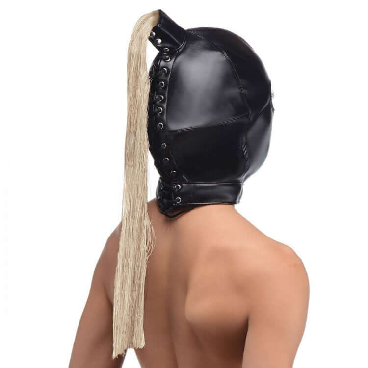 STRICT BLONDE PONYTAIL BONDAGE HOOD-1
