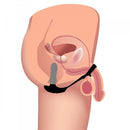 Illustration of Thunder Plugs 10X Thrusting Vibrator with Cock & Ball Strap showcasing internal and external use.