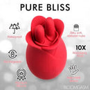 Bloomgasm The Rose Fondle Rose Clit Stimulator in red, features waterproof design and 10X massaging power.