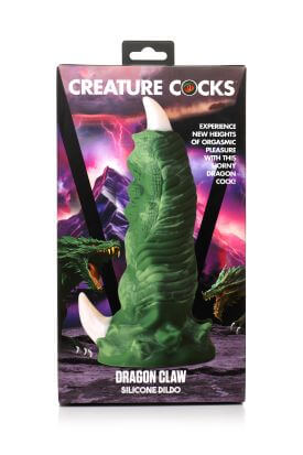Creature Cocks Dragon Claw Silicone Dildo in packaging - Mythical pleasure with unique textures and premium green silicone.