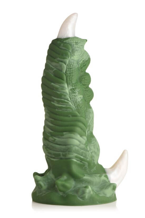 Creature Cocks Dragon Claw Silicone Dildo in green with white accents from XR Brands, offering unique textures and mythical pleasure.