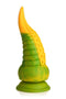 Monstropus 2.0 Vibrating Tentacle Silicone Dildo with marbled green and yellow design featuring dual rows of octopus suckers.