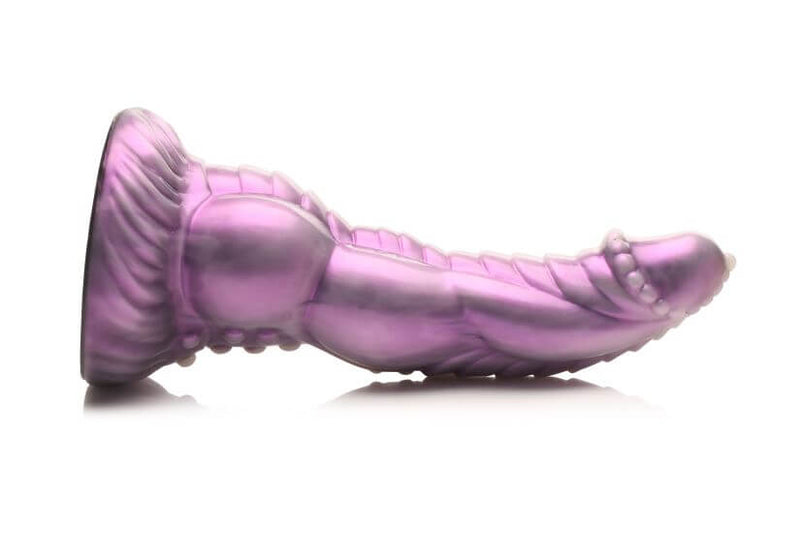 Creature Cocks Celestial Cock Silicone Dildo in pearly pink, side view showcasing fantasy textures and suction cup base for ultimate pleasure
