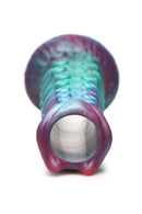 Creature Cocks Galactic Breeder Ovipositor Silicone Dildo in iridescent teal, red, and blue colors detailing its unique textured shaft.