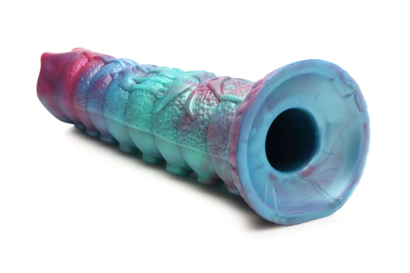Creature Cocks Galactic Breeder Ovipositor Silicone Dildo in teal, red, and blue iridescent colors from XR Brands