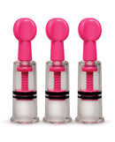 Size Matters MAXtwist Clit & Nipple Triple Sucker Set Pink shown in three pieces designed for targeted suction.