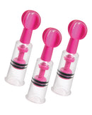 Size Matters MAXtwist Clit & Nipple Triple Sucker Set Pink showing three pink suction devices for targeted stimulation.