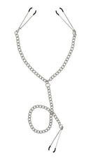 Master Series Anais Nipple to Clit Tweezer Clamp Set showcasing a sleek metal design and adjustable clamps.