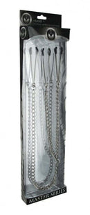 Master Series Anais Nipple to Clit Tweezer Clamp Set in packaging, showcasing sleek design for customizable sensation.