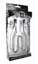 Master Series Ox Bull Nose Nipple Clamps in packaging with adjustable tension and vinyl-coated tips for nipple play.