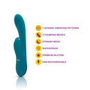 Viben Razzle Thumping G-Spot Rabbit Vibrator Ocean features 7 vibration patterns and 3 thumping modes, waterproof, and USB rechargeable.