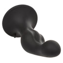 CalExotics Silicone Anal Ripple Plug Kit Black on a smooth surface with a suction cup base for hands-free use.