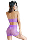 Lace halter 2-piece top and skirt set in purple, showcasing a stylish back view with intricate lace detailing.
