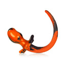 Oxballs Beagle Puppy Tail Buttplug Acid Yellow Swirl Medium in vibrant orange and black swirl design.