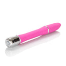CalExotics Lulu Satin Touch 5 Inch Vibrator Pink on a reflective surface, showcasing its sleek design and soft finish.