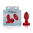 Viben Cheeky Charms Small Vibrating Remote Anal Plug Red with packaging and teardrop shape, showcasing its vibrant design.